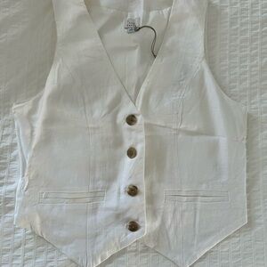 A New Day Linen Blend White Button-Up Vest